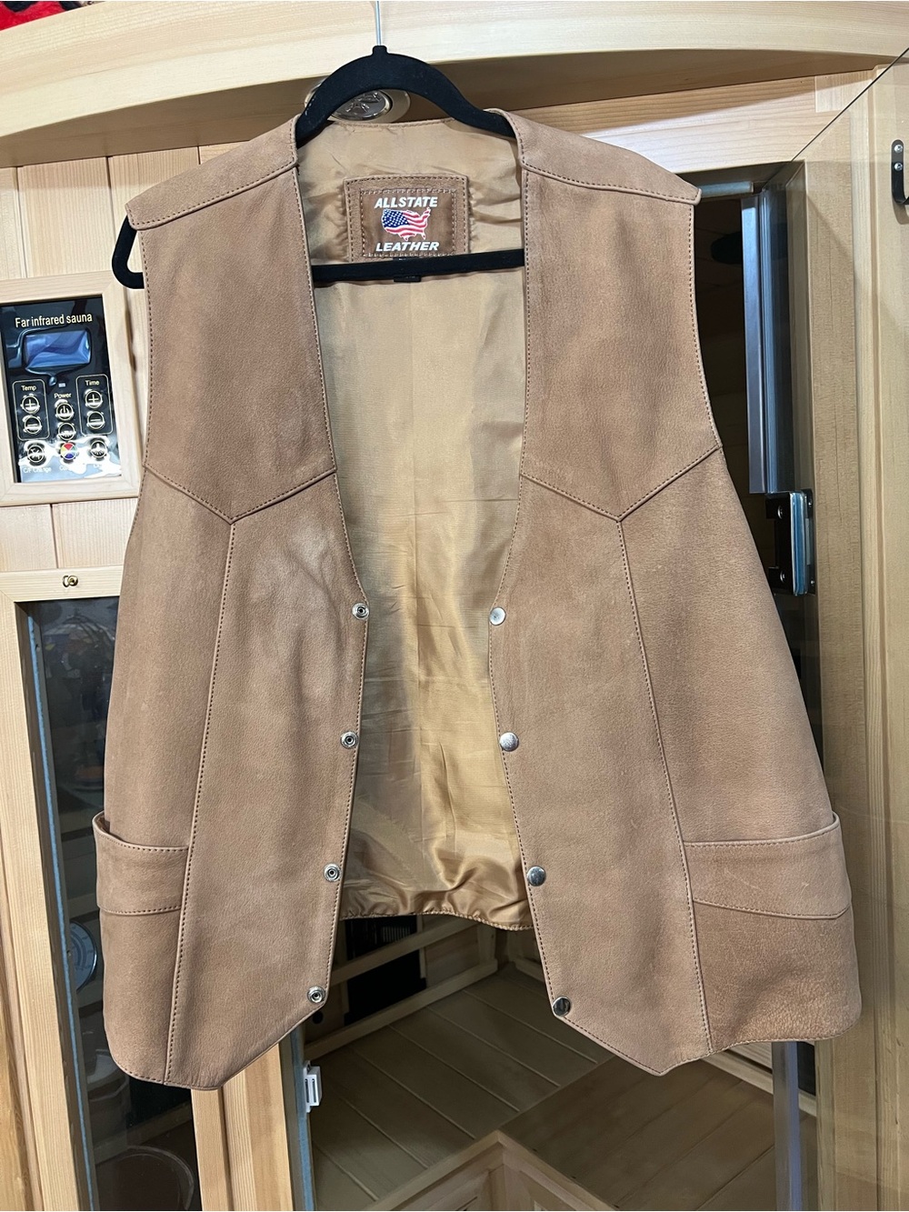 Allstate leather men’s 5X brown motorcycle vest with side laces & inner pockets